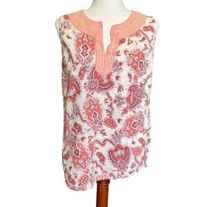 Fenn Wright Mason Linen Blend Sleeveless Top Large Pink Paisley Embroidered